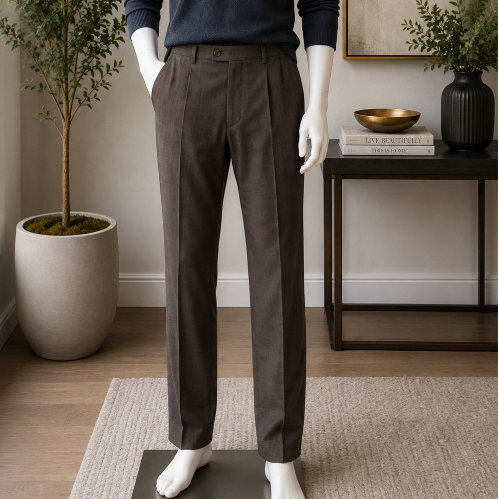 Emile Lafaurie Mens Dress Pants Brown Wool Professional Trousers 44